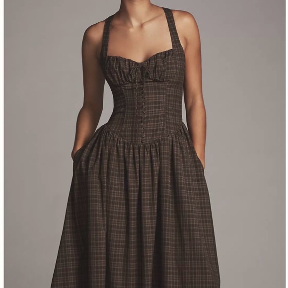 For Love & Lemons Brown Plaid Strapless Sundress - Picture 4 of 4